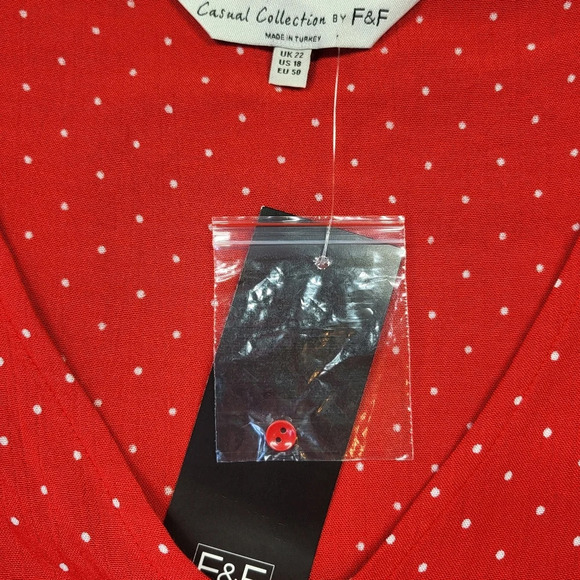 Casual Collection by F&F Polka Dot Top Flowy Button-up Red Coquette Ruffle - Picture 4 of 14